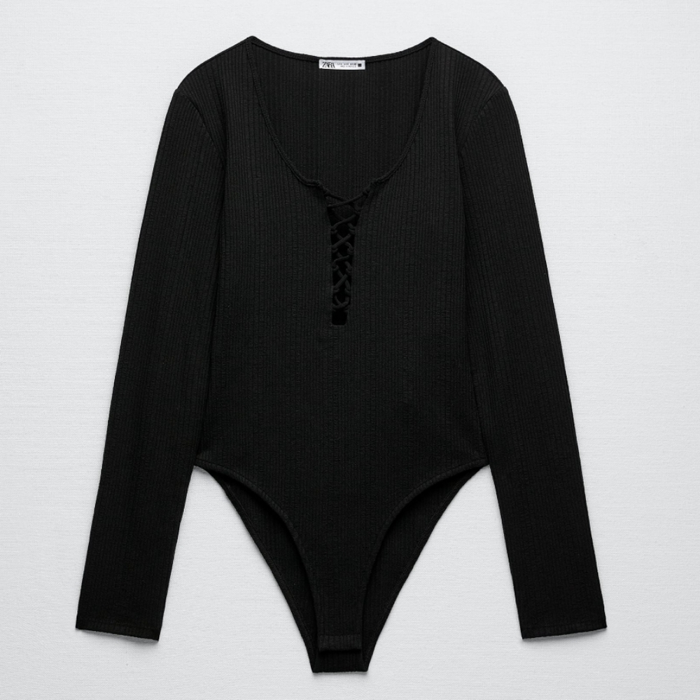 ZARA RIBBED BODYSUIT BLACK ZARA